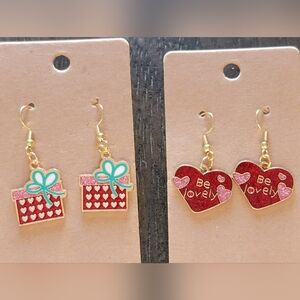 Handcrafted Gold and Red Gift Box and Heart Earrings Set 2/$10